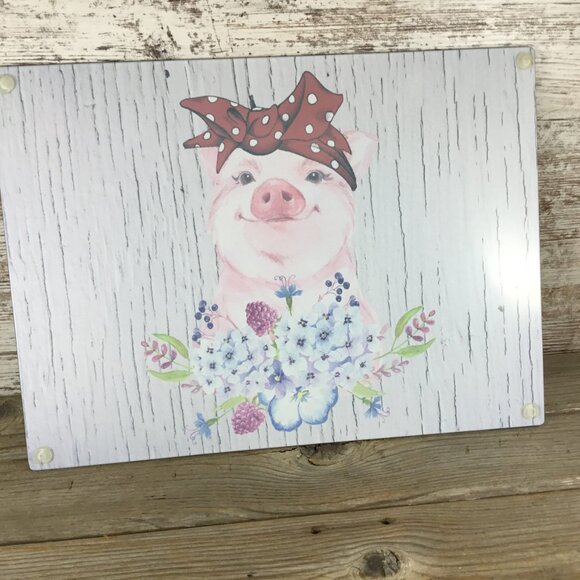 OOPS - Blue Flowers Bandana Pig Glass Cutting Board - Picture 6 of 10